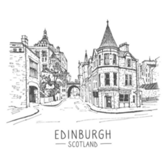 Sketch Old Town Street In Scotland, Edinburgh UK Sticker