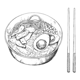 Sketch With Bowl Of Japanese Ramen Noodle Soup Sticker