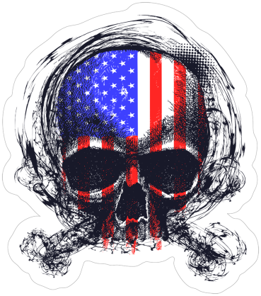 Sketched American Flag Skull Sticker