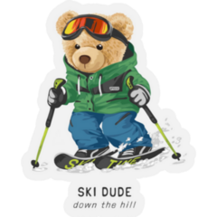 Ski Dude Teddy Bear Skiing Illustration Sticker