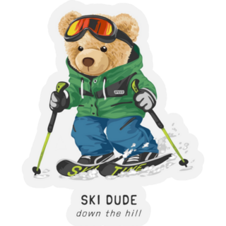 Ski Dude Teddy Bear Skiing Illustration Sticker