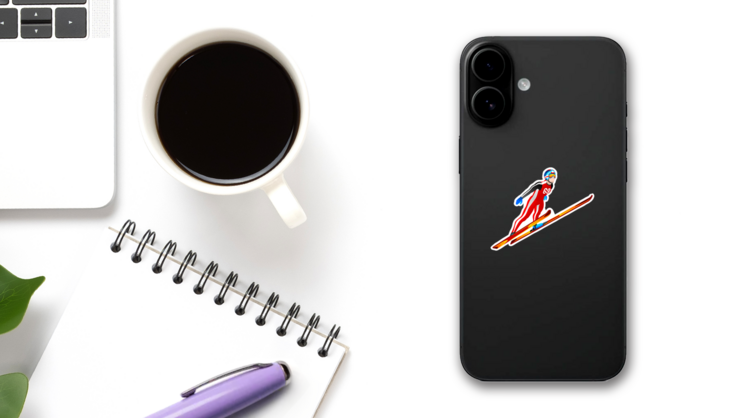 Ski Jumping Athlete Winter Sport Man Sticker on a Phone (New) example