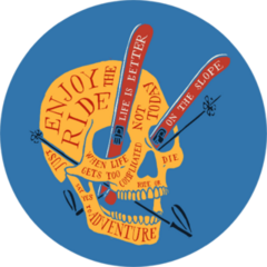 Ski Skull Covered With Typography And Skies Sticker