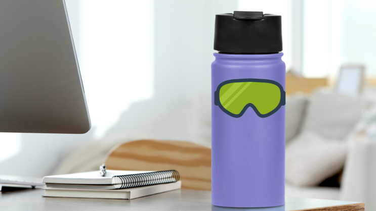 Skiing And Snowboard Goggles Sticker on a Water Bottle (New) example