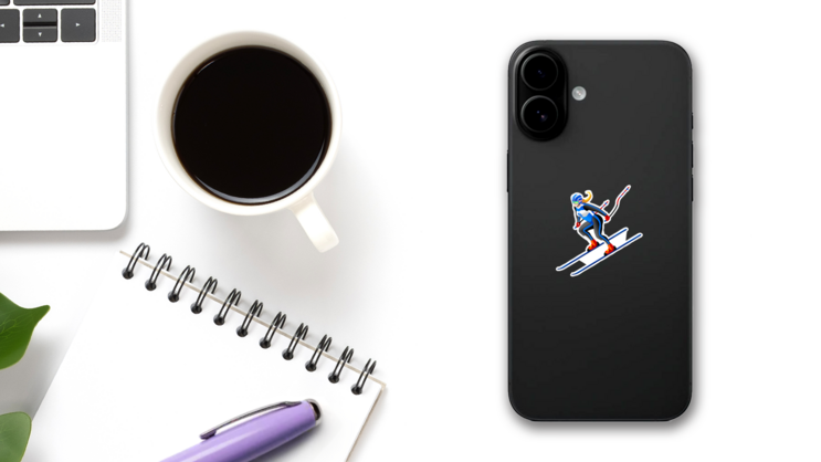 Skiing Downhill Athlete Illustration Sticker on a Phone (New) example