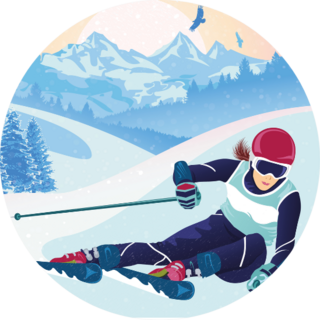 Skiing In The Mountains Scenery Sticker