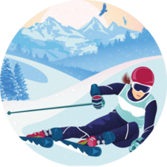 Skiing In The Mountains Scenery Sticker
