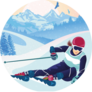 Skiing In The Mountains Scenery Sticker
