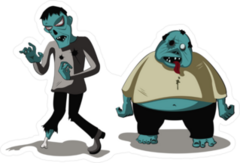 Skinny And Fat Cartoon Zombies Sticker