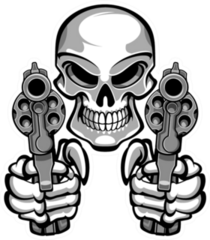 Skull Aiming Two Revolvers Sticker