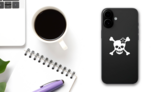 Skull And Crossbones With Flower Sticker on a Phone (New) example