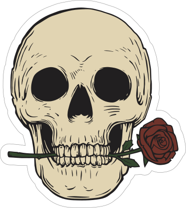 Skull Biting Rose Sticker