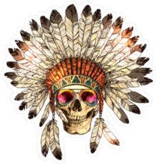 Skull in Feather Headdress and Sunglasses Sticker