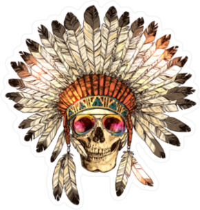 Skull in Feather Headdress and Sunglasses Sticker