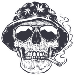 Skull In Hat Holds Smoking Joint In His Mouth Sticker