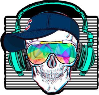 Skull In Headphones and Hat Sticker