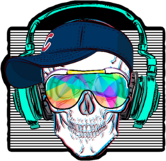 Skull In Headphones and Hat Sticker