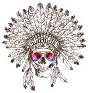 Skull in Native American Indian Headdress and Sunglasses Sticker