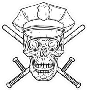 Skull In Police Cap and Crossed Batons Sticker