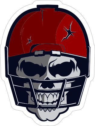 Skull in Red Cracked Football Helmet Sticker
