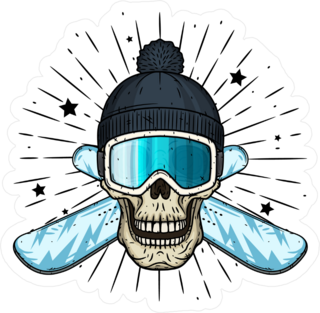 Skull In Ski Goggles And Crossed Snowboard Sticker