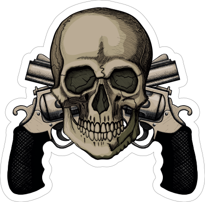 Skull on Top of Two Crossed Pistols Sticker