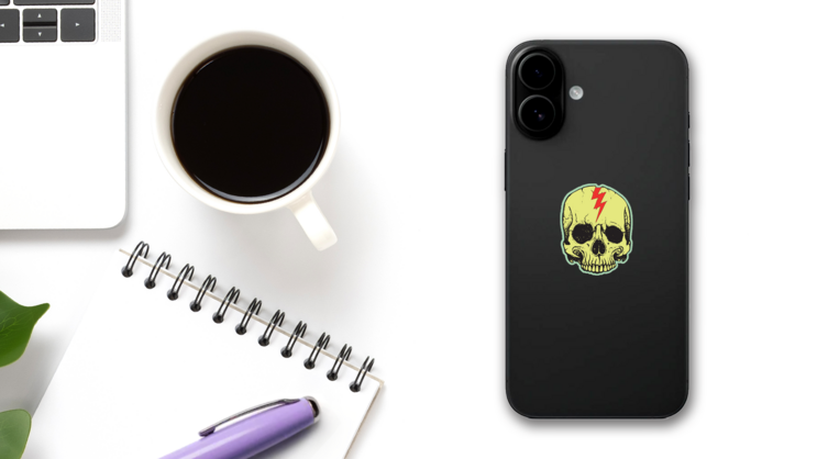 Skull Red Lightning Bolt Sticker on a Phone (New) example