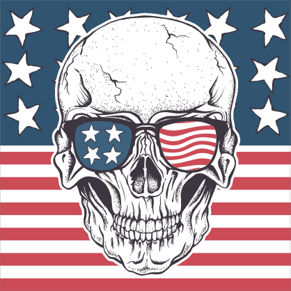 Skull With American Flag And Sunglasses Sticker