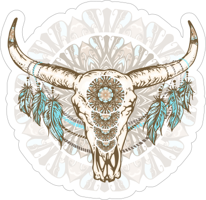Skull with Feathers and Mandala Boho Sticker