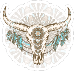 Skull with Feathers and Mandala Boho Sticker