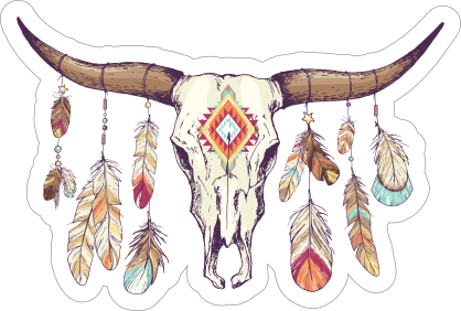 Skull with Feathers Boho Sticker