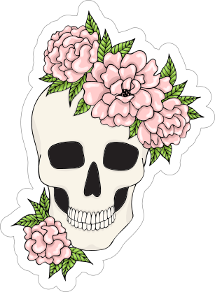 Skull with Pink Flowers Sticker