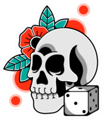 Skull With Red Flower And Dice Sticker