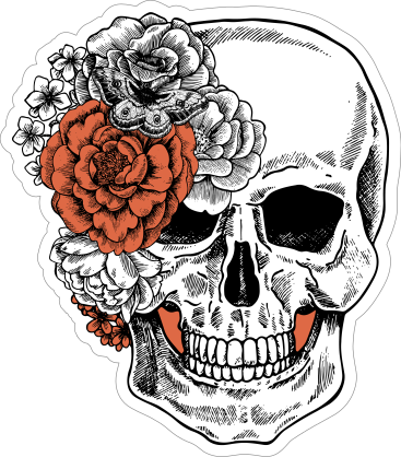 Skull With Side Bow Of Flowers Sticker