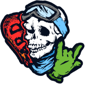 Skull With Ski Goggles and Snowboard Sticker
