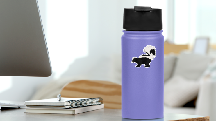 Skunk Cartoon Sticker on a Water Bottle (New) example