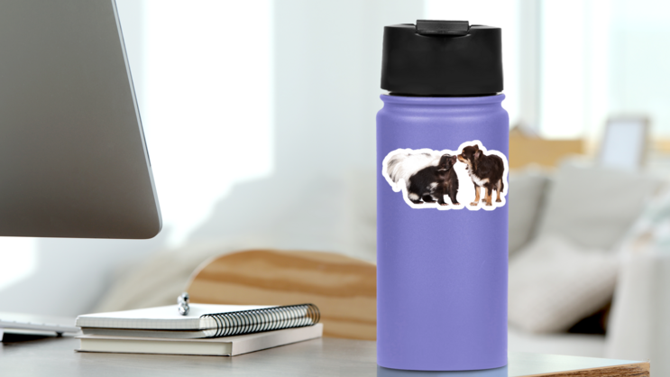 Skunk Meets A Chihuahua Dog Sticker on a Water Bottle (New) example