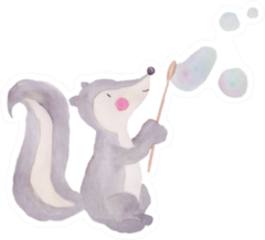Skunk Watercolor Illustration Blowing Bubbles Sticker