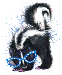 Skunk Watercolor Illustration In Blue Sunglasses Sticker