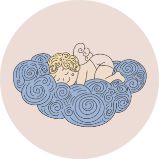 Sleeping Angel On Cloud Circle Sticker
