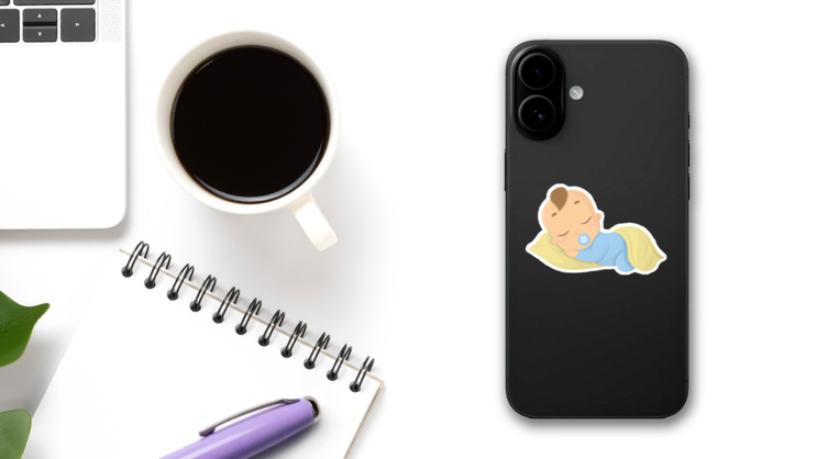 Sleeping Baby Boy Sticker on a Phone (New) example