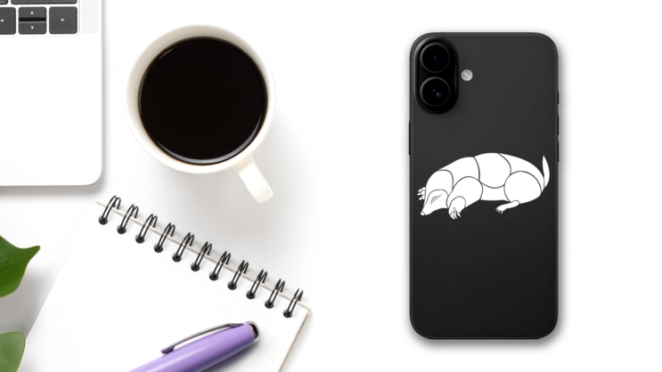 Sleeping Mole Sticker on a Phone (New) example