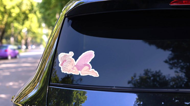 Sleeping Pink Fairy Sticker on a Rear Car Window (New) example