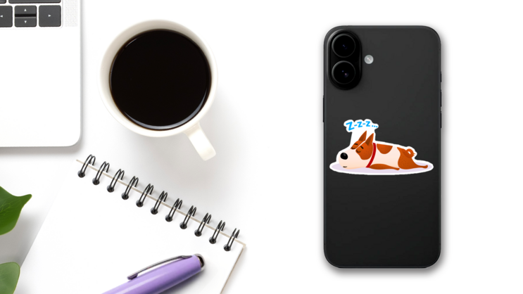 Sleeping Puppy Sticker on a Phone (New) example