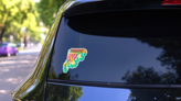 Slice Of Pizza Yummy Sticker on a Rear Car Window (New) example