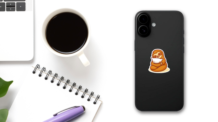 Sloth Sleeping With Pillow Sticker on a Phone (New) example