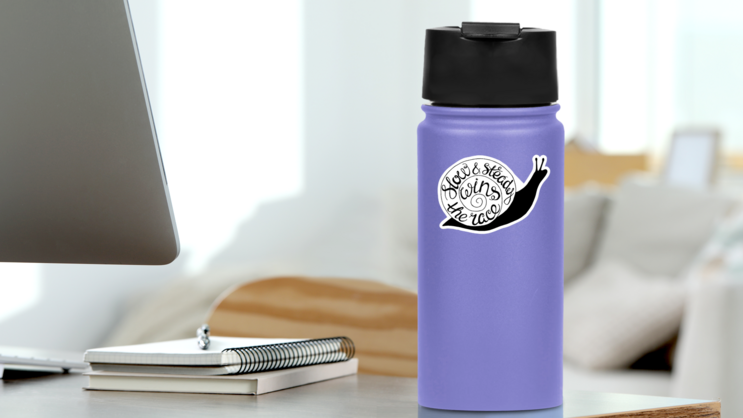 Slow And Steady Snail Sticker on a Water Bottle (New) example