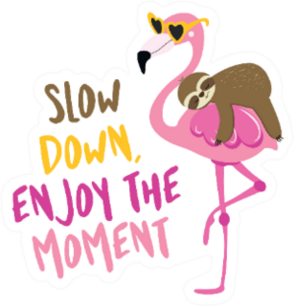 Slow Down, Enjoy The Moment - Cute Sloth Riding On Flamingo Sticker