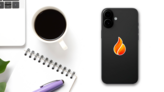 Small Flame Fire Sticker on a Phone (New) example
