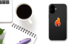 Small Red and Orange Flame Sticker on a Phone (New) example